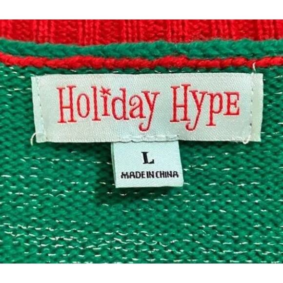 Holiday Hype Christmas Sweater Llama Green Glitter Red Large - Picture 3 of 3